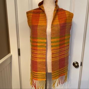 VICTOIRE MATHIEU SCARF ORANGE GREEN FRINGE FRANCE LONG RECTANGLE ACCESSORY